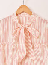 【3色展開】Meridian ストライプ柄 ラッフル ボウタイ ワンピース