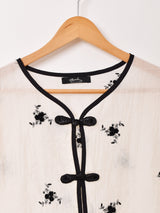 【2色展開】Meridian 半袖 刺繍 チャイナボタン シアーブラウス