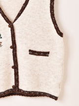 Elcamino パイピング 刺繍 ニットベスト