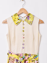 70's 花柄 切り替えデザイン ノースリーブ マキシワンピース