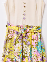 70's 花柄 切り替えデザイン ノースリーブ マキシワンピース