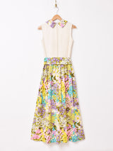 70's 花柄 切り替えデザイン ノースリーブ マキシワンピース