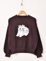 【2色展開】Meridian ネコ 刺繍 セーター