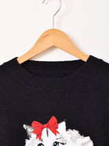 【2色展開】Meridian ネコ 刺繍 セーター