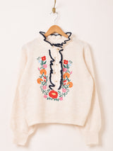 Elcamino フラワー刺繍 フリル セーター