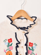 Elcamino フラワー刺繍 フリル セーター