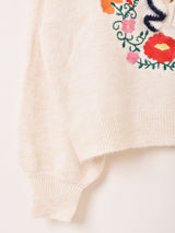 Elcamino フラワー刺繍 フリル セーター