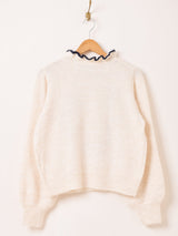 Elcamino フラワー刺繍 フリル セーター