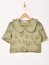 【3色展開】Emerald Motel フリルカラー 刺繍 半袖ブラウス