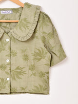 【3色展開】Emerald Motel フリルカラー 刺繍 半袖ブラウス