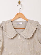 【3色展開】Emerald Motel フリルカラー 刺繍 半袖ブラウス