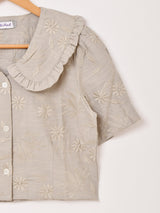 【3色展開】Emerald Motel フリルカラー 刺繍 半袖ブラウス