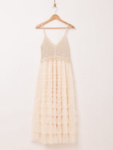 【4色展開】Elcamino クロシェ×チュール ティアード キャミソールワンピース