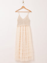 【4色展開】Elcamino クロシェ×チュール ティアード キャミソールワンピース