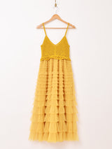 【4色展開】Elcamino クロシェ×チュール ティアード キャミソールワンピース