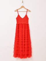 【4色展開】Elcamino クロシェ×チュール ティアード キャミソールワンピース