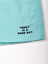 【2色展開】 刺繍 ナイロン イージーショートパンツ「TODAY IS A GOOD DAY」