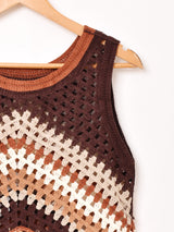 【2色展開】Elcamino フリンジ クロシェ ノースリーブ トップス