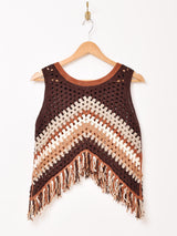 【2色展開】Elcamino フリンジ クロシェ ノースリーブ トップス