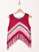 【2色展開】Elcamino フリンジ クロシェ ノースリーブ トップス