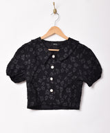 【2色展開】Meridian 半袖 クロップド フラワー ブラウス