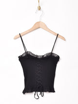 【3色展開】Meridian レースアップ リブキャミソール