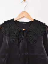 【2色展開】Meridian レースカラー オーガンジー 長袖ブラウス