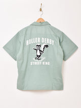 【4色展開】Backers 刺繍入り 半袖 オープンカラーシャツ 「ROLLER DERBY」