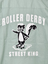 【4色展開】Backers 刺繍入り 半袖 オープンカラーシャツ 「ROLLER DERBY」