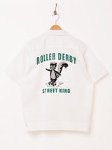 【4色展開】Backers 刺繍入り 半袖 オープンカラーシャツ 「ROLLER DERBY」