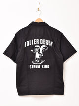 【4色展開】Backers 刺繍入り 半袖 オープンカラーシャツ 「ROLLER DERBY」