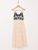 Elcamino グラニークロシェ×チュール ティアード キャミソールワンピース