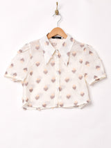 【2色展開】フラワーモチーフ 半袖 シアーブラウス