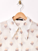 【2色展開】フラワーモチーフ 半袖 シアーブラウス