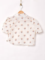 【2色展開】フラワーモチーフ 半袖 シアーブラウス