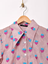 【2色展開】フラワーモチーフ 半袖 シアーブラウス