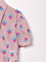 【2色展開】フラワーモチーフ 半袖 シアーブラウス