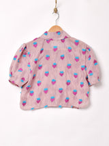 【2色展開】フラワーモチーフ 半袖 シアーブラウス