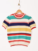 Elcamino マルチボーダー 半袖 サマーセーター