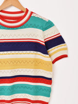 Elcamino マルチボーダー 半袖 サマーセーター