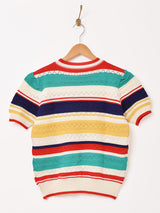 Elcamino マルチボーダー 半袖 サマーセーター