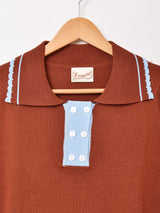 【3色展開】Elcamino ダブルボタン 半袖 ニットポロシャツ