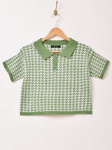 【2色展開】Meridian 半袖 千鳥柄 ニットポロシャツ