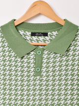 【2色展開】Meridian 半袖 千鳥柄 ニットポロシャツ