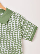 【2色展開】Meridian 半袖 千鳥柄 ニットポロシャツ