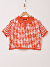 【2色展開】Meridian 半袖 千鳥柄 ニットポロシャツ