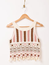 【2色展開】Elcamino ノースリーブ クロシェ トップス