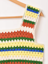 【2色展開】Elcamino マルチボーダー クロシェ ノースリーブ トップス