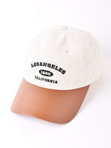 【2色展開】刺繍入り PU切り替え コットンキャップ 「LOSANGELES」