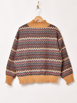 【2色展開】 総柄 タペストリー リブトップス